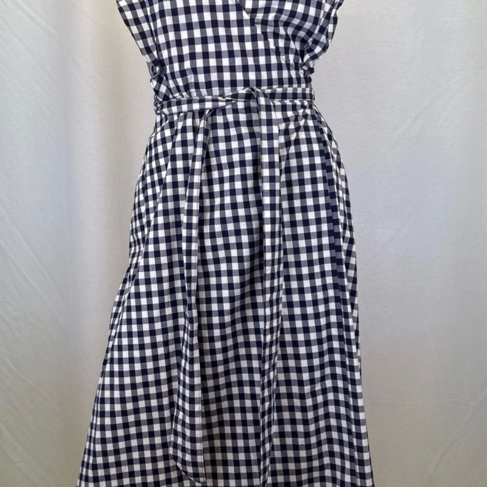 Navy and White Gingham Tie-Waist Dress